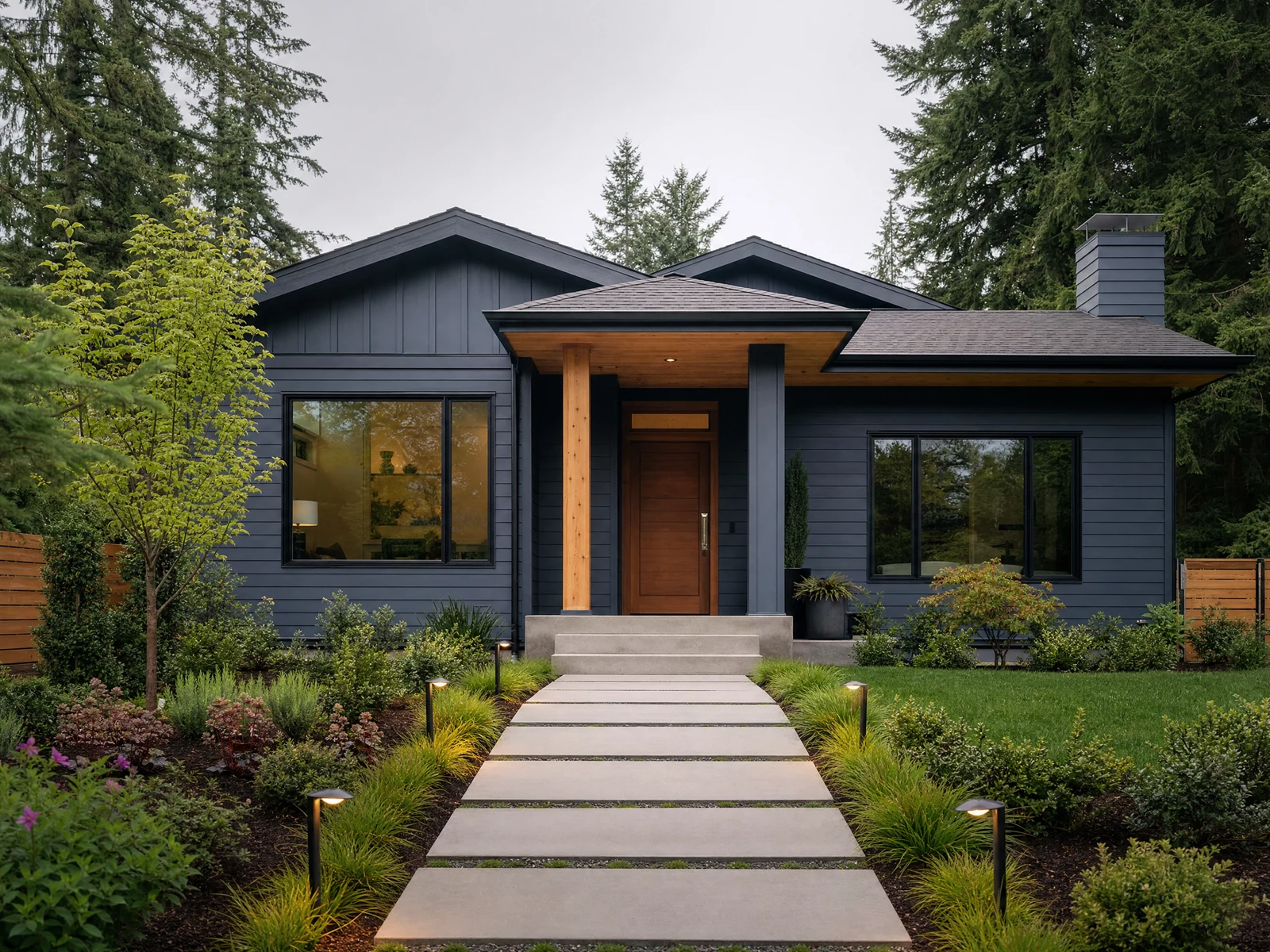 Illustrative architectural Northwest home with clean navy tones